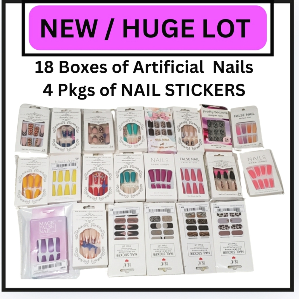 HUGE LOT OF ARTIFICIAL NAILS & NAIL STICKERS / ALL NEW / SEALED